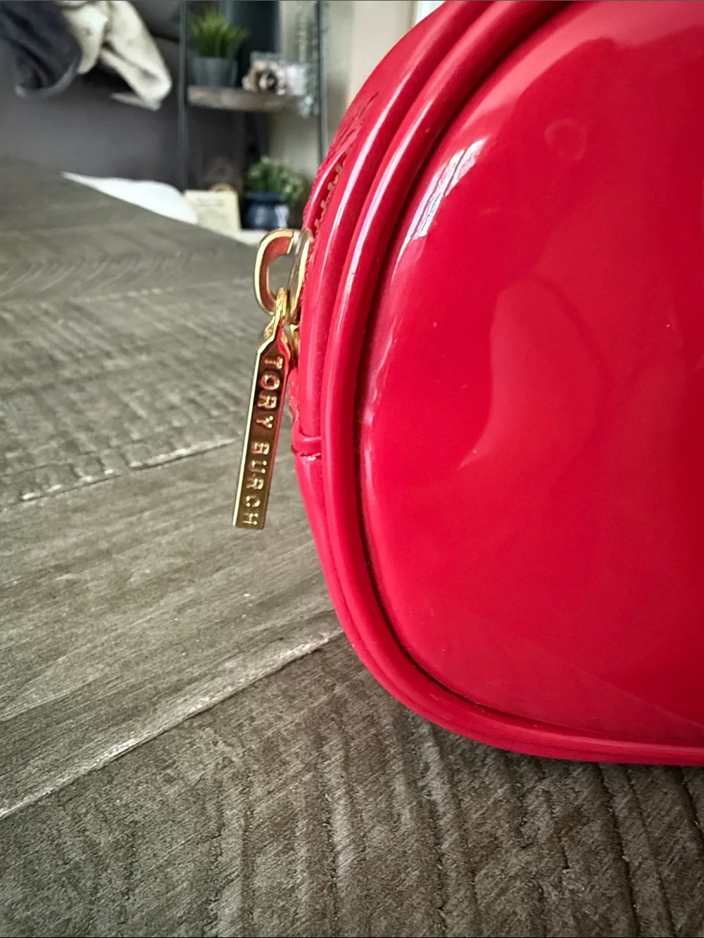 Tory Burch Glossy Red Patent Logo Cosmetic Pouch